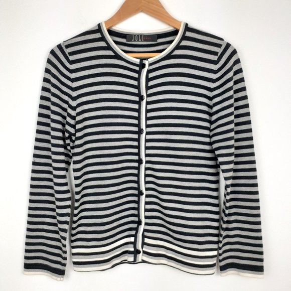 Striped Cardigan Sweater. Black Gray White. Preppygrunge Adams Family Joli aQuoi - Picture 1 of 8